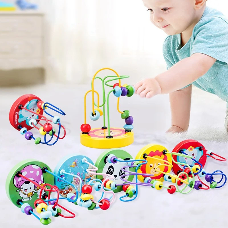 Mini Montessori Wooden Toys Kids Circles Bead Wire Maze Roller Coaster Early Educational Puzzles Toy Busy Bead for Baby Children