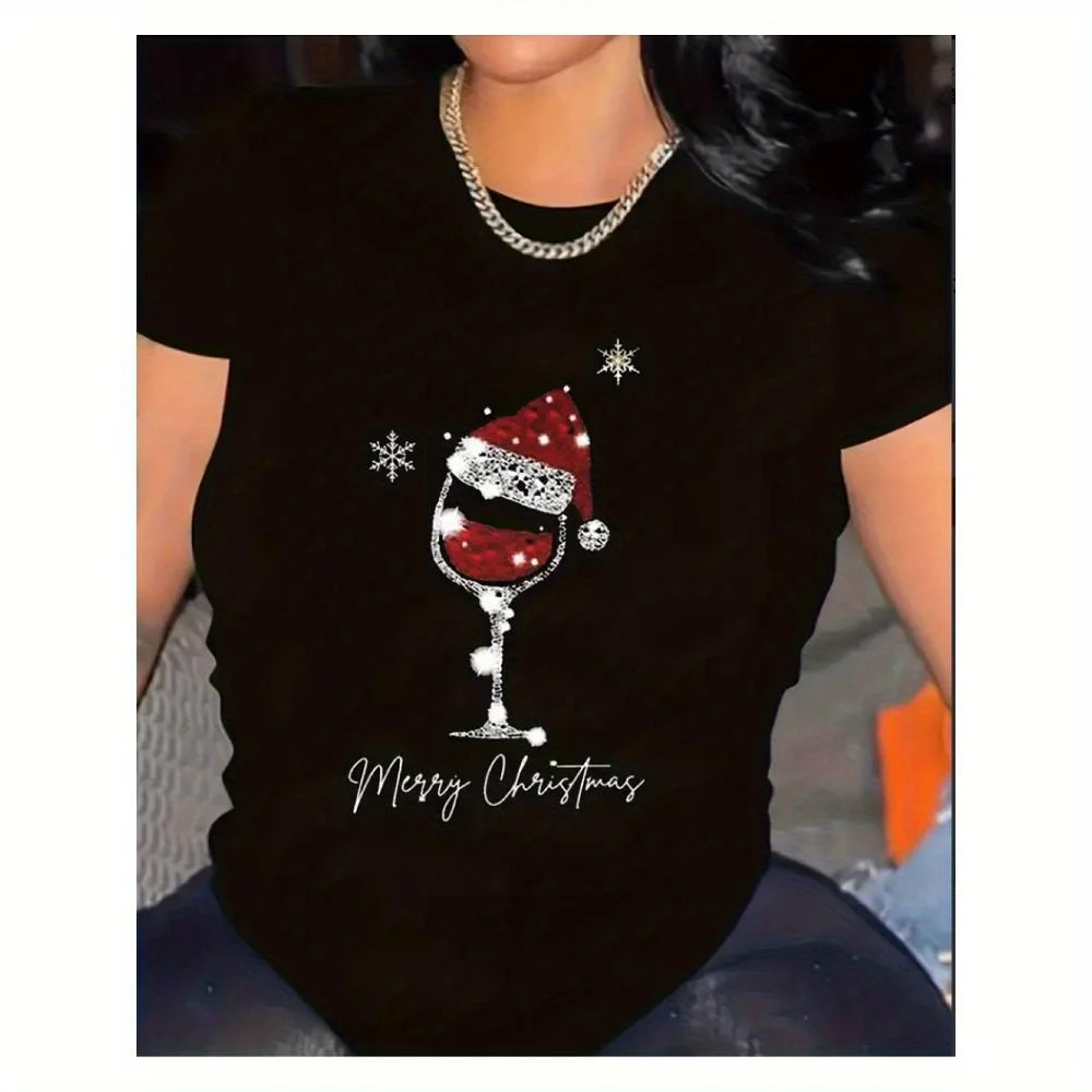 Camiseta gráfica 100% algodão, gola redonda, casual, ajuste regular, tecido de malha, manga curta, top de férias 0xl-4xl