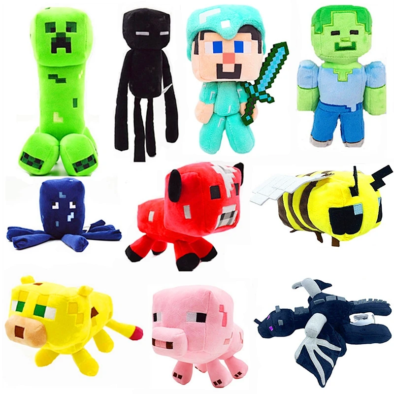 Minecraft Creeper Plush Toys Doll Steve Zombie Bat Squid Mooshroom Enderman Ocelot Pig Baby Sheep Spider for Birthday Gift Toy