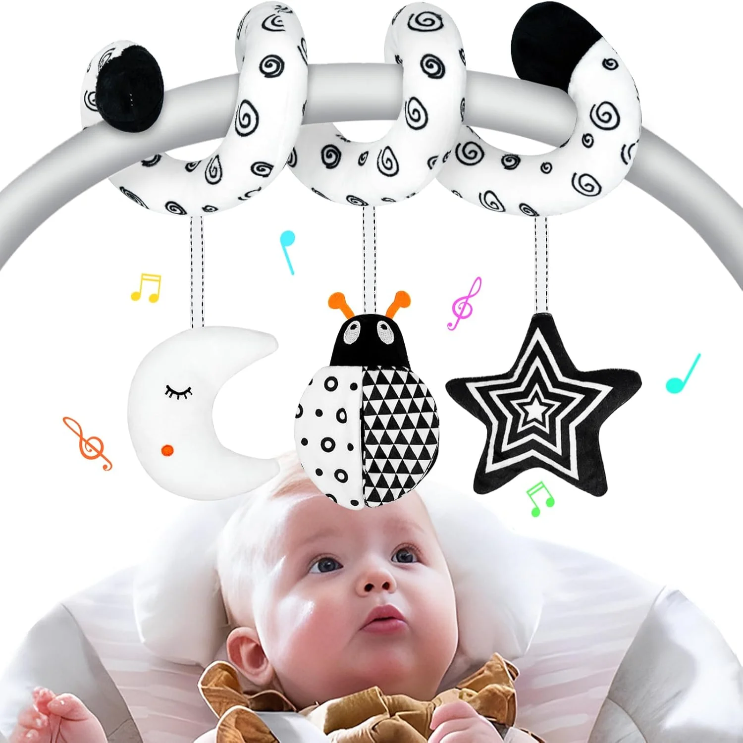 XIXILAND Juguetes para asiento de automóvil Juguetes para bebés de 0 meses de desarrollo, juguetes para cochecito Juguetes para bebés 0-6 meses Juguetes, juguetes para asiento de automóvil para bebés 0