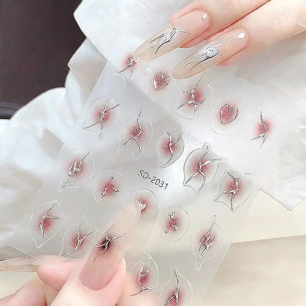 

Stripe Line Gradient Nail Sticker Metal Silver Flame Heart Blush Sliders Tribal Pattern Adhesive Decals Ombre Manicure Decor