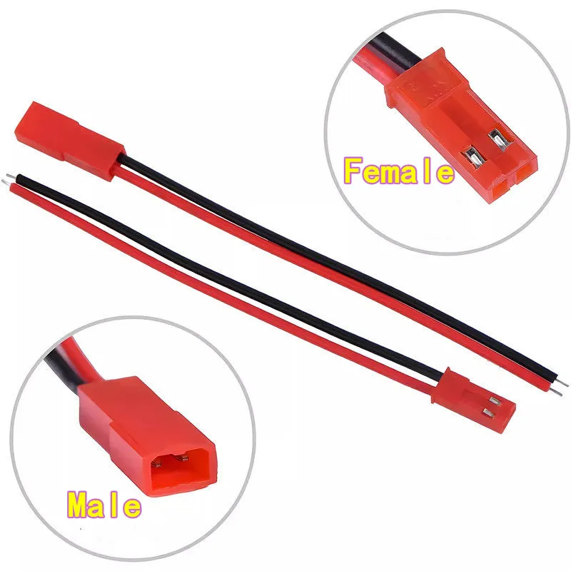 20PCS JST-2P Male/Female Plug-in Connector Cable 100MM 200MM 250MM Red & Black Terminated Wire for LED