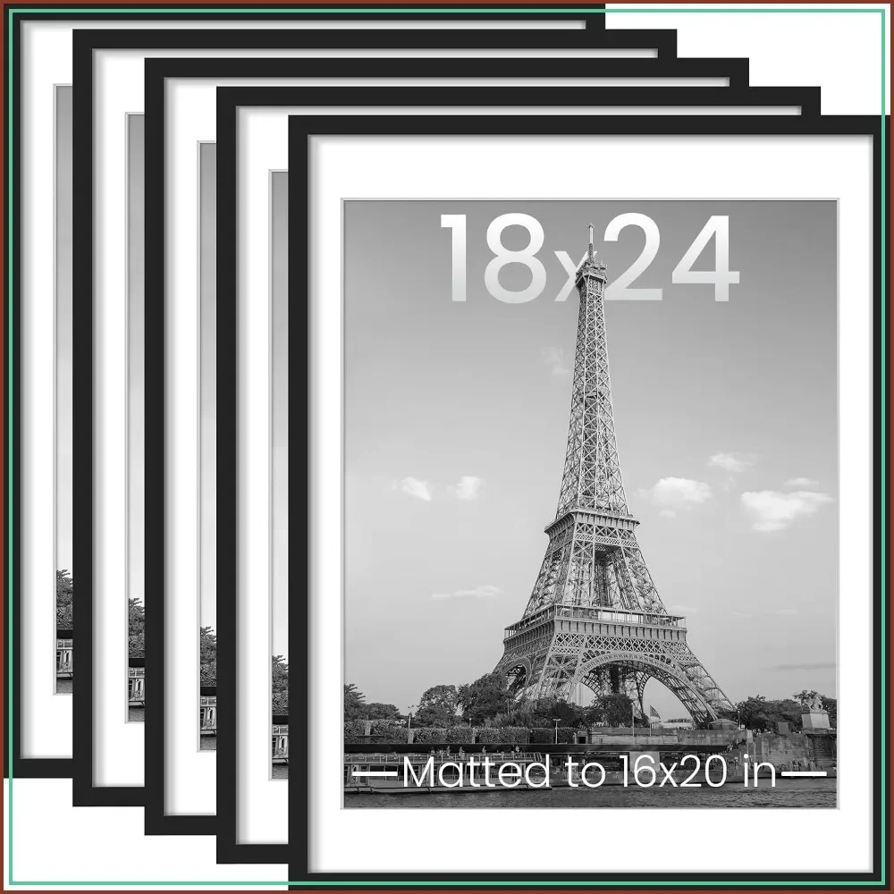 18x24 Picture Frame Set of 5, Black Gallery Wall Collage for 16x20 Photos with Mat, Home Decor