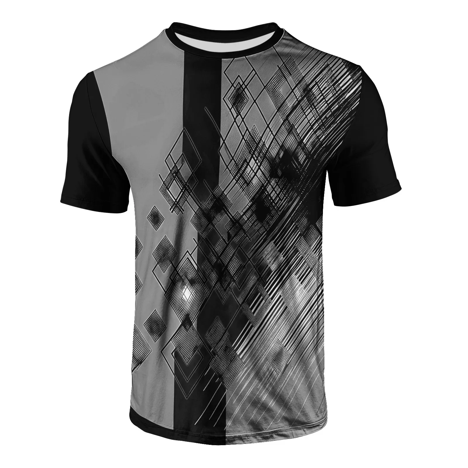 2025 Contemporary Streetwear T Shirt Mens Geometric Print Summer Short Sleeve Tee Harajuku Style Casual Top Lightweight Clothing