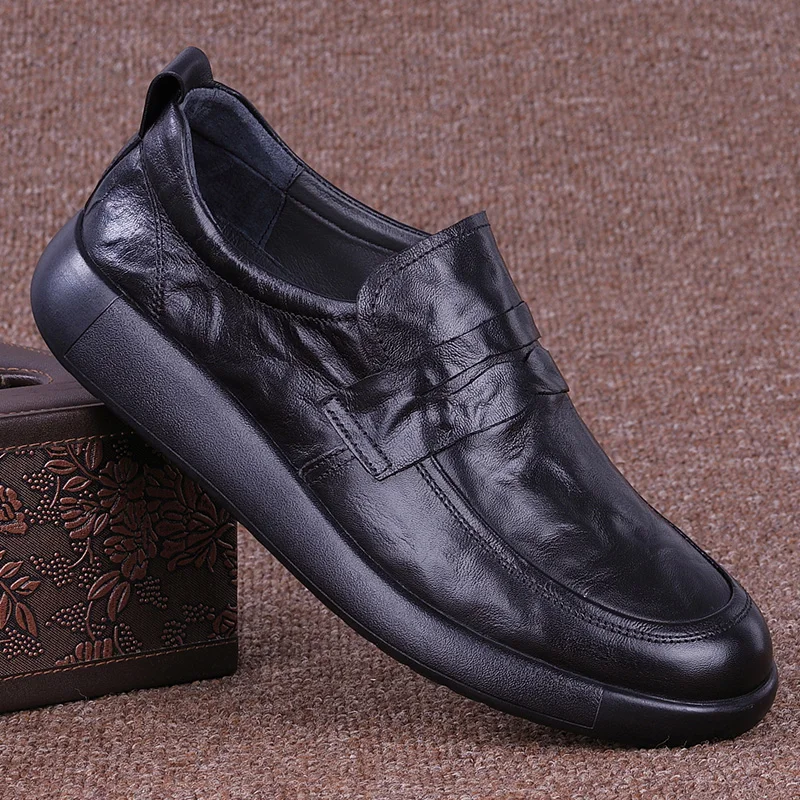 

Мужские повседневные кожаные туфли-лоферы из натуральной воловьей кожи, дышащие, без шнурков, для весны и осени, модные, деловые, повседневные