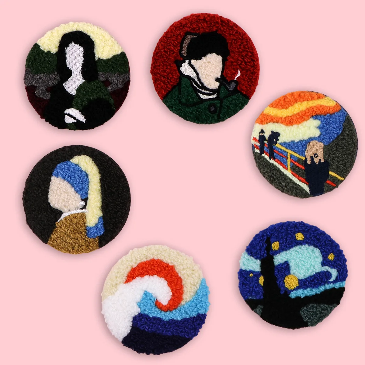 3 Pcs/set Van Gogh Oil Paintings Art Towel Embroidery Pins Boys Love Tinplate Brooches Lapel Badge Jewelry Gift for Kids Friends