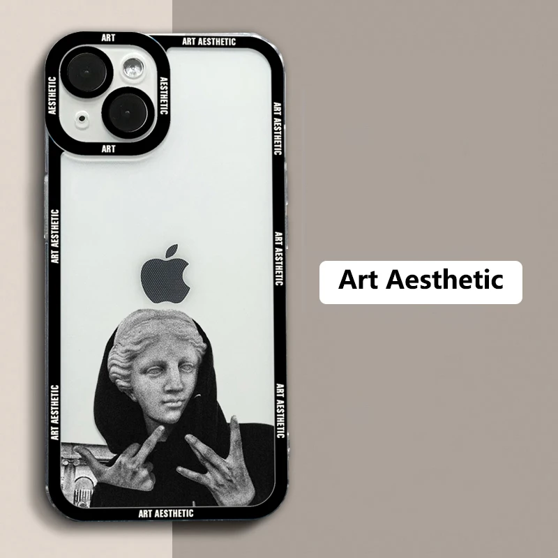 Great Art Aesthetic David Mona Lisa Clear Phone Case For iPhone 15 14 Pro Max 13 12 11 Pro Max 7 8 14 15 Plus SE 2 XR X XS Cover