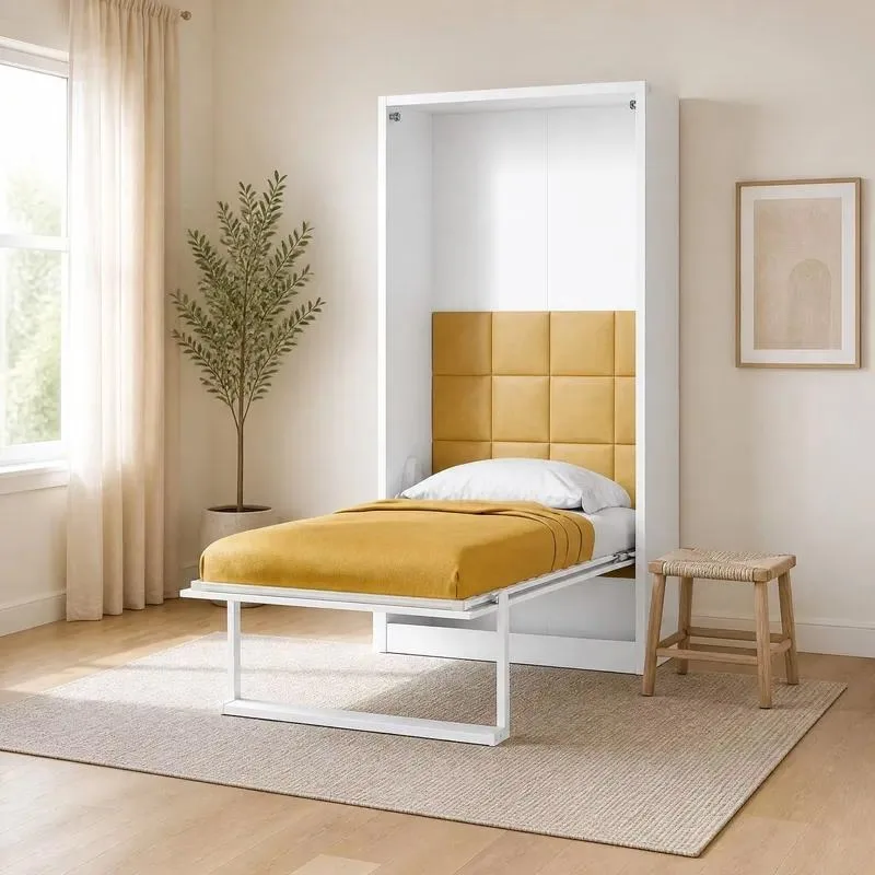 Modern Steel Frame Space Saving Foldable Murphy Wall Bed Integrated Wardrobe Locker Particleboard Bedroom Panel Design