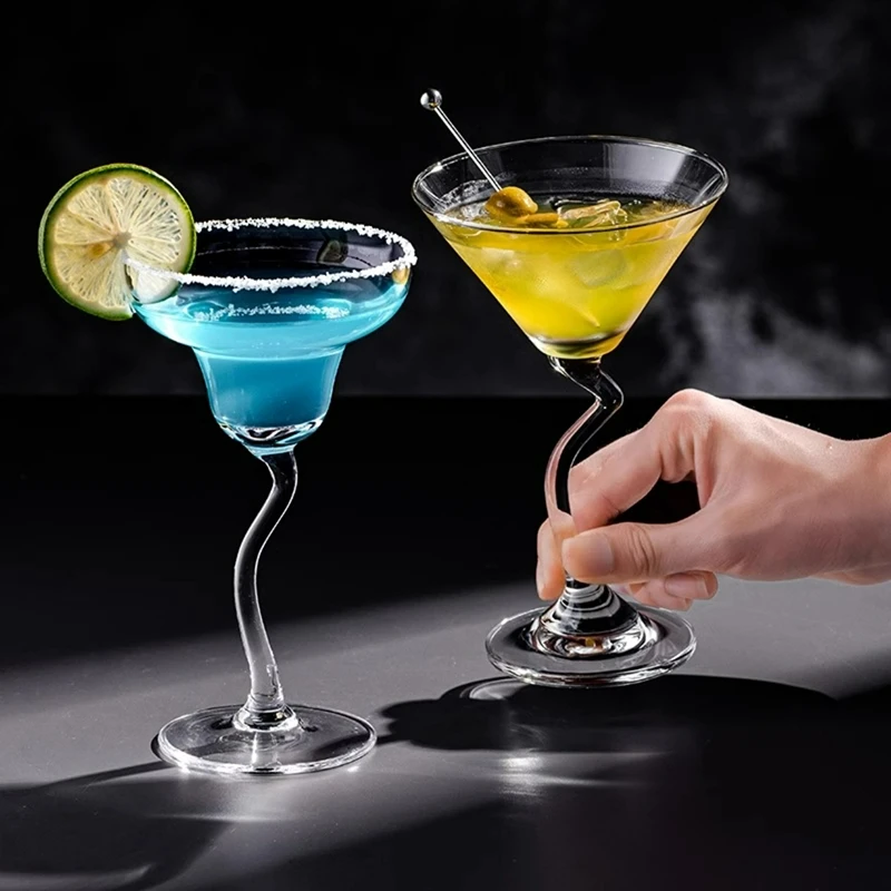 1/2/4Pcs Japanese Style Glass Goblet Creative Cocktail Glasses Cups Curved Champagne Margarita Glasses Transparent Martini Glass