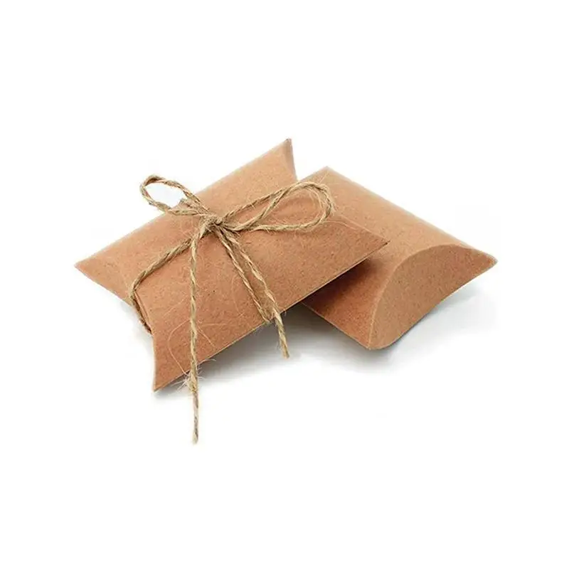 100 Stuks Kussen Bonbondoos Kraftpapier Kerstcadeau Verpakking Dozen Snoep Zakken Bruiloft Gunsten Verjaardagsfeestje Decoraties
