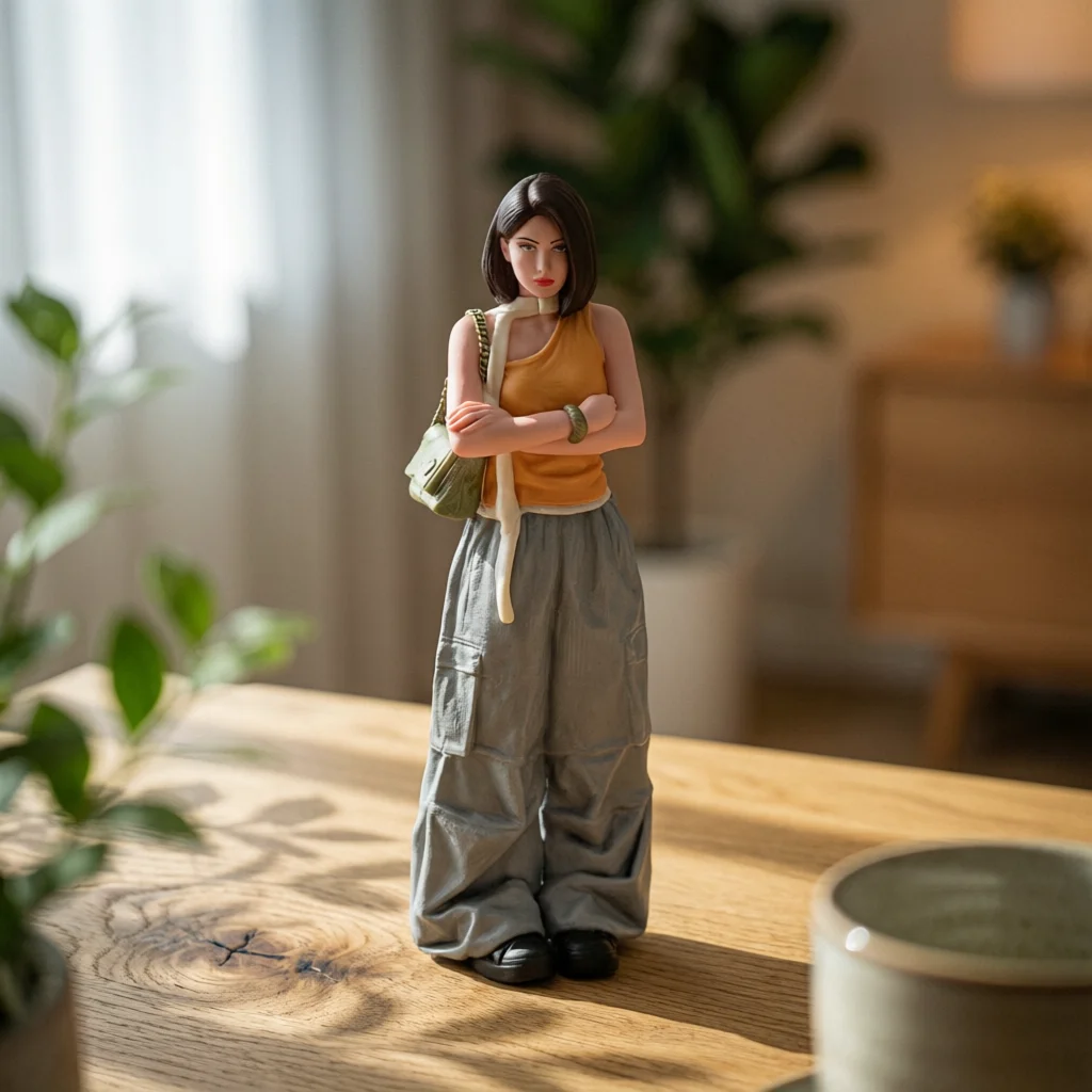Female Figurine with Shoulder Bag Hand-Painted Female Figurine Miniature with Shoulder Bag Collectible Toy Display