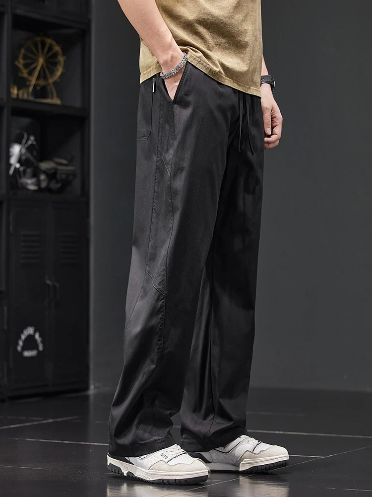 

Мужские летние тонкие повседневные брюки Lenzing, прямые брюки Spor, свободная посадка, американская винтажная рабочая одежда, длинные дышащие брюки