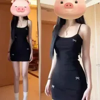 Pure Desire Sweet Spicy Black Butterfly Knot Strapless Dress Slimming Sexy Waist Cinched Mini Skirt Length Trendy Women's Dress