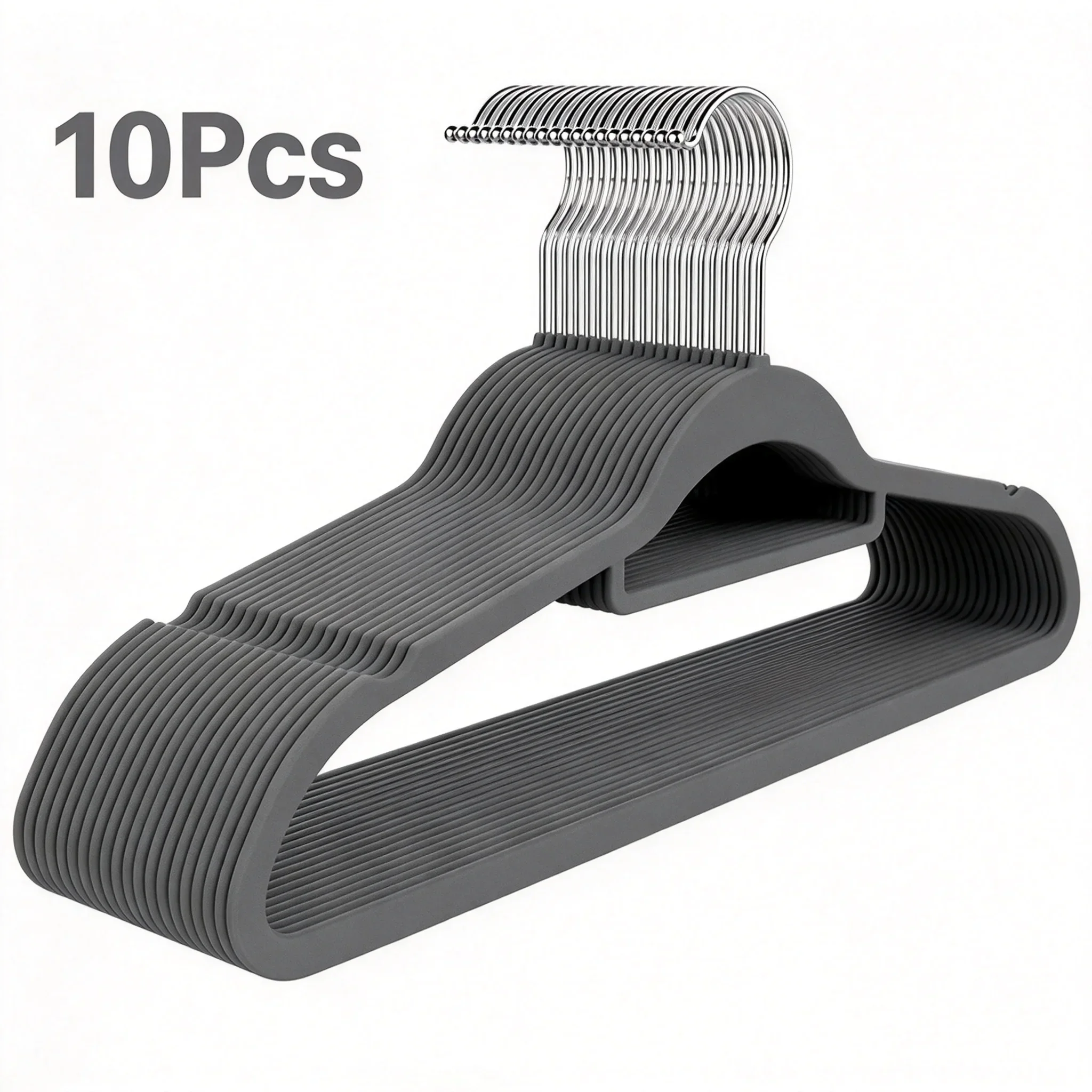 10Pcs Non Slip Velvet Clothes Hanger with Tie Bar Space Saving Flocked Garment Hanger Duty Coat Shirt Clothing Hangers,45x23.5cm