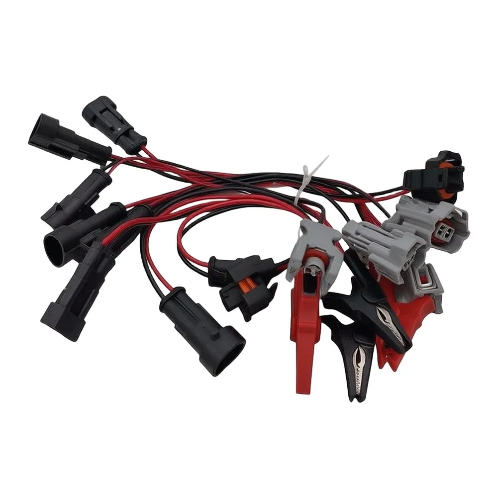 Common Rail Injector Nozzle Adapter Cable Set Comprising 7 Components for Multi-Brand Injector Testing Applications