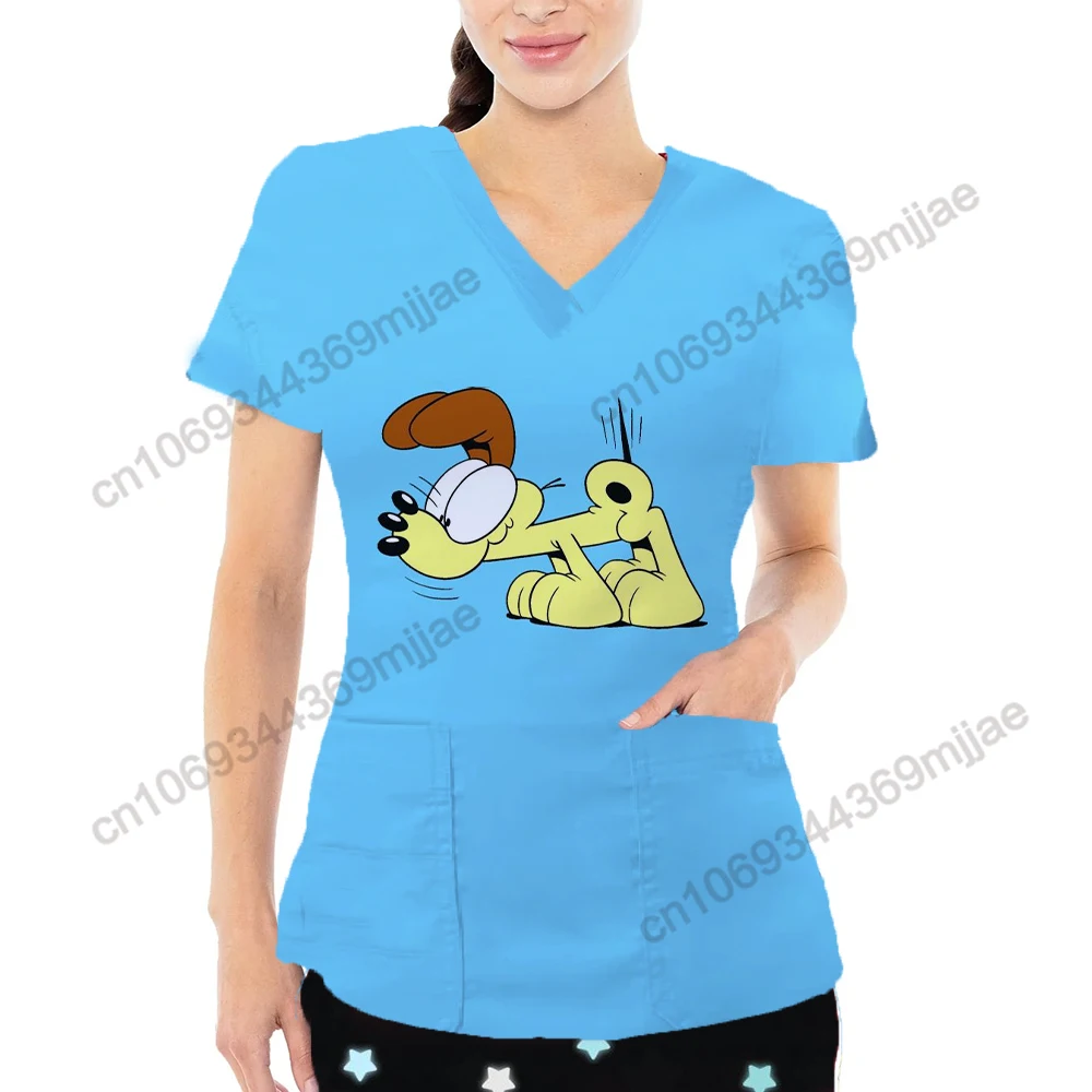 V-neck pocket comfortable casual Y2k women's top women's cartoon nurse uniform T-shirt women's Y2k T-shirt women's clothing