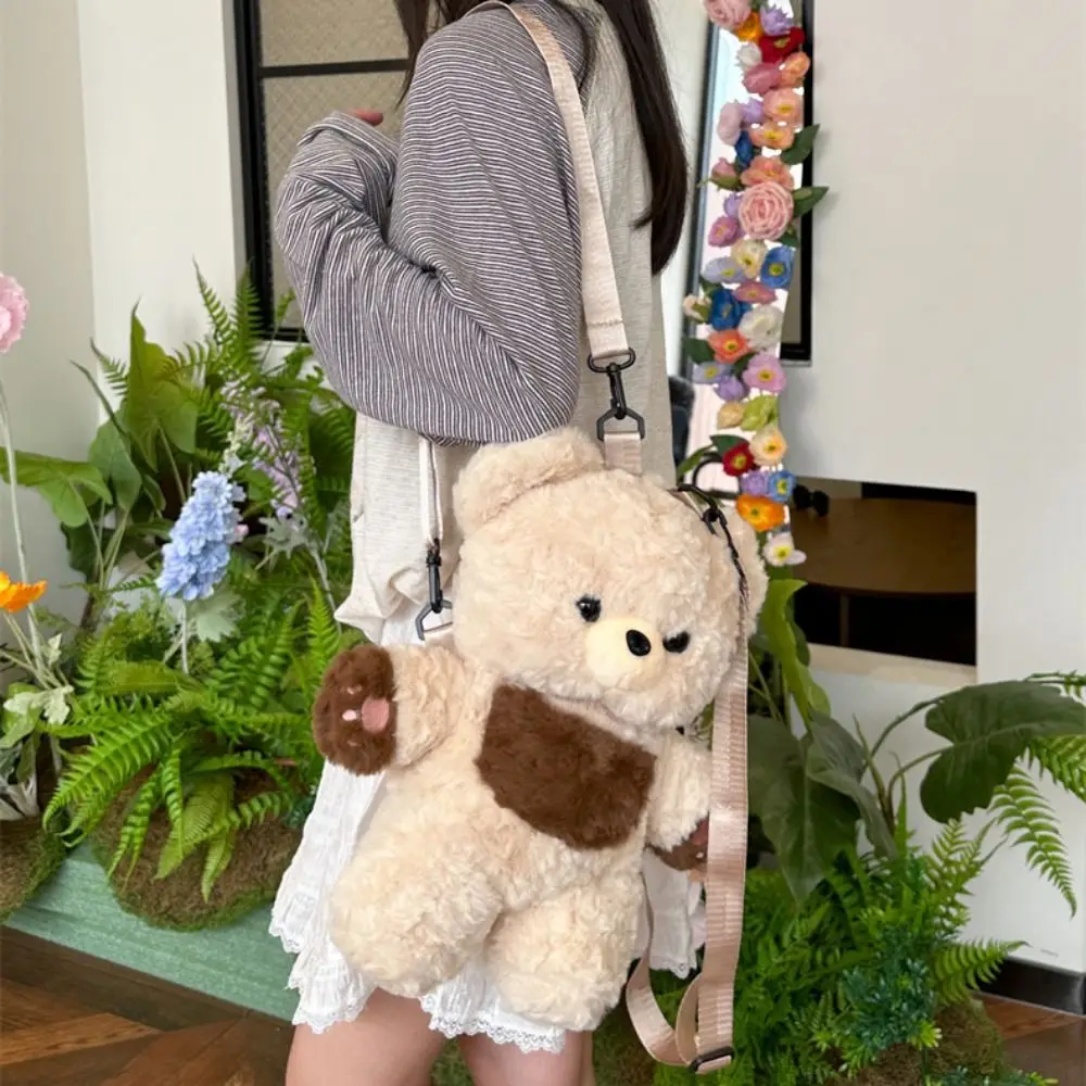 Casual Love Bear Plush Bear Backpack Versatile Creative Plush Shoulders Bag Cute Plush Doll Bear Animal Bag Outdoor