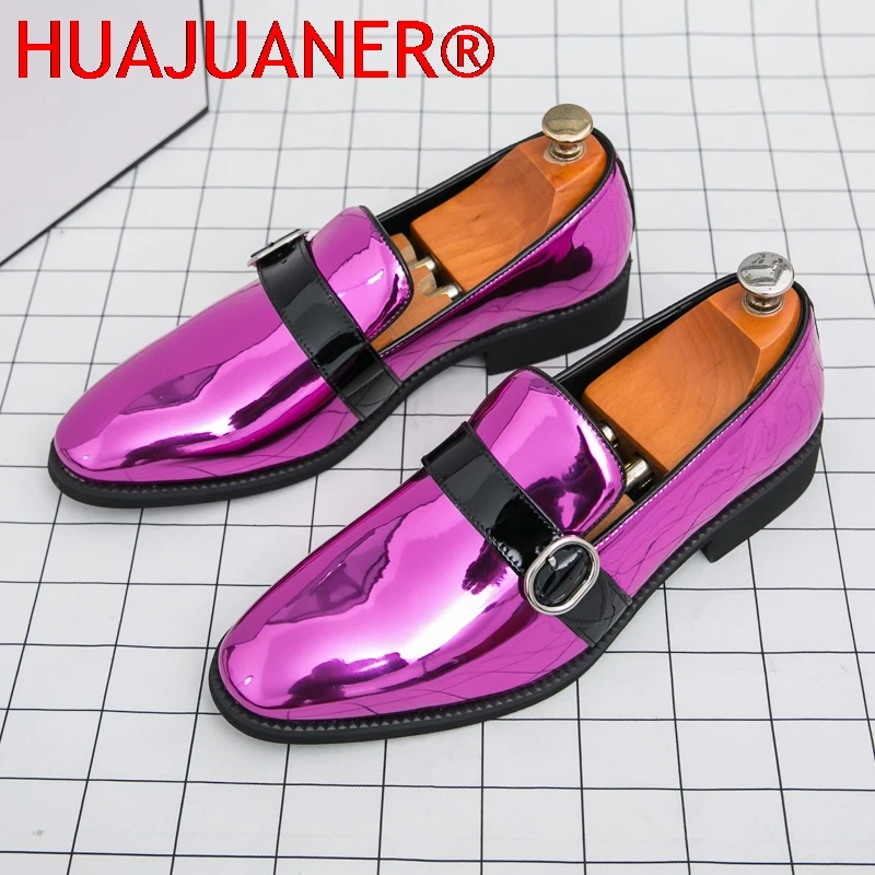 

Luxury Brand Patent Leather Men Loafers Black Purple Slip-on Man Shoes Wedding Office Business Leather Casual Shoes For Men