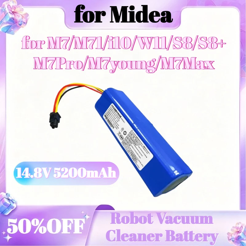 

14.8V 5200mAh Rechargeable Battery for Midea M7/M71/i10/W11/S8/S8+/M7Pro/M7young/M7Max Robot Vacuum Cleaner Battery
