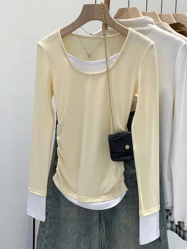 Early Spring Purple Splice Long Sve Women's Base irt Small Size Simple Yet Special Feeling  T-irt Commute Sle