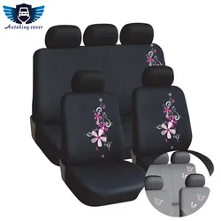 AUTOKING Universal Polyester Embroidery Car Seat Covers Set  Accessories Interior Woman Covers Car Seats Fit for most car suv