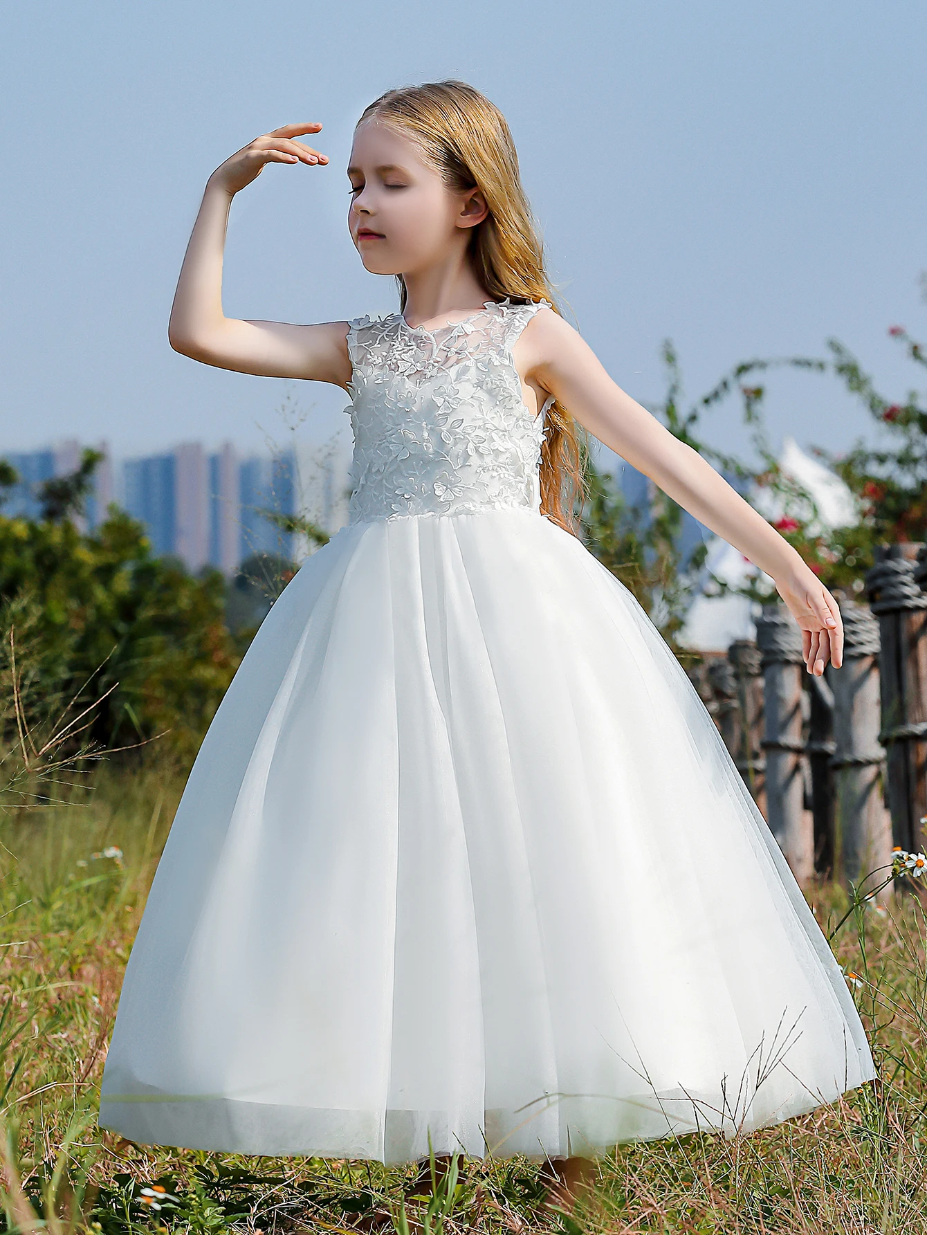 Soft Tulle Satin Floral Appliques Lace Elegant Wedding Party Princess Toddler Gown Dress