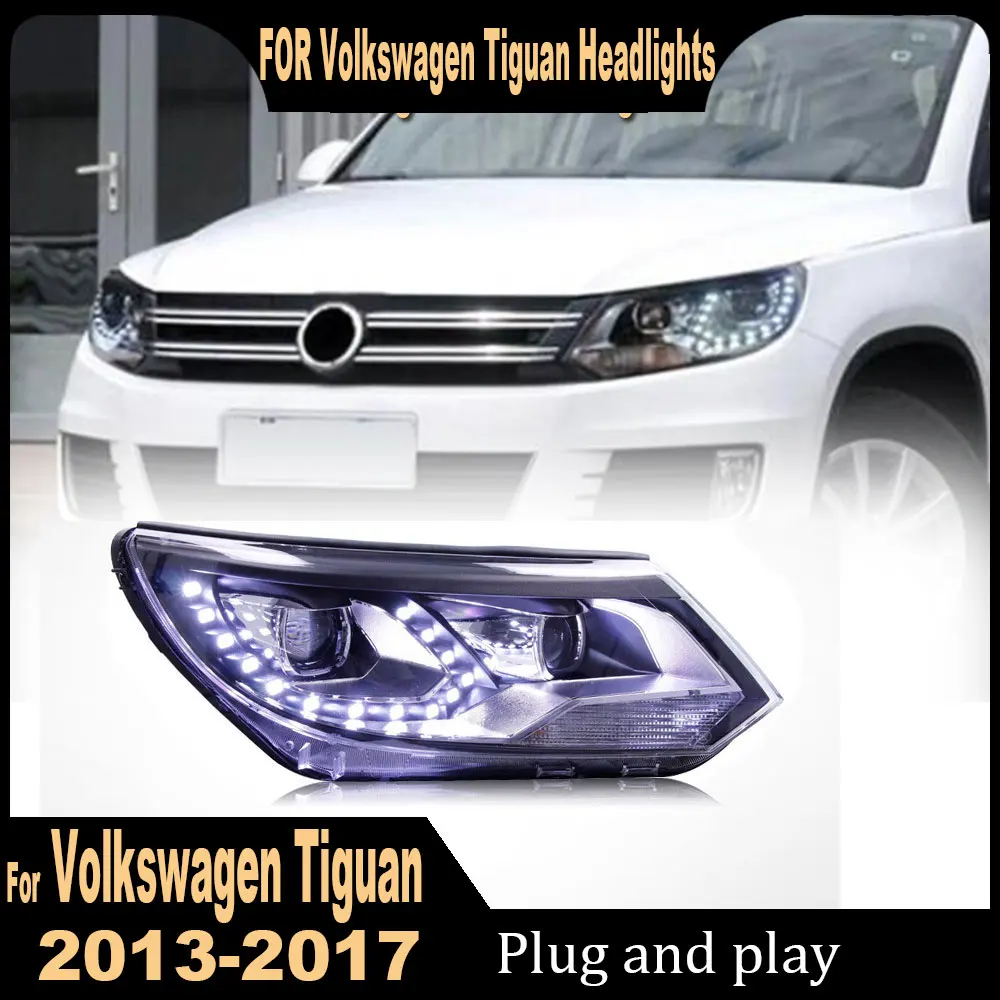 2Pcs Car Lights for VW Tiguan LED Headlight 2013 2014 2015 2016 2017 Tiguan Head Lamp Projector Lens Automotive Plug and play