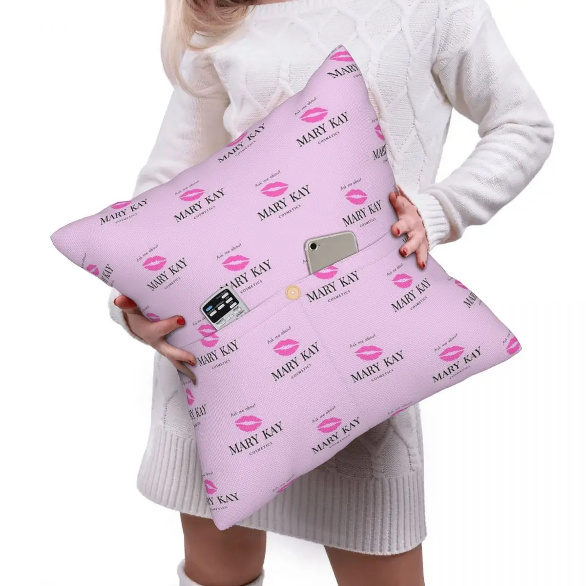 Ask Me About Mary Kay Cosmetics Square Linen Pillowcase Cushion Cover Polyester Decorative Bed Home Comfort Throw Pillow
