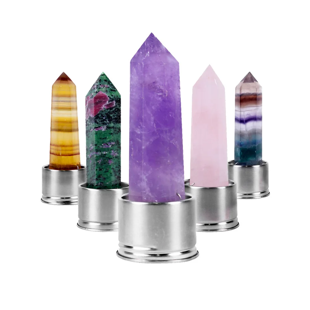 Natural Quartz Gemstone Crystal Hexagonal Pointed Column+Bottom Mesh Water Bottle Energy ( Not Include )