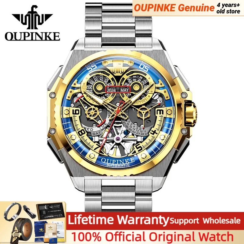 

OUPINKE 3266 Mens Watch Ltalian Designer Collaboration Hollow Watches Tungsten steel Large Dial Automatic Mechanical Wrist watch