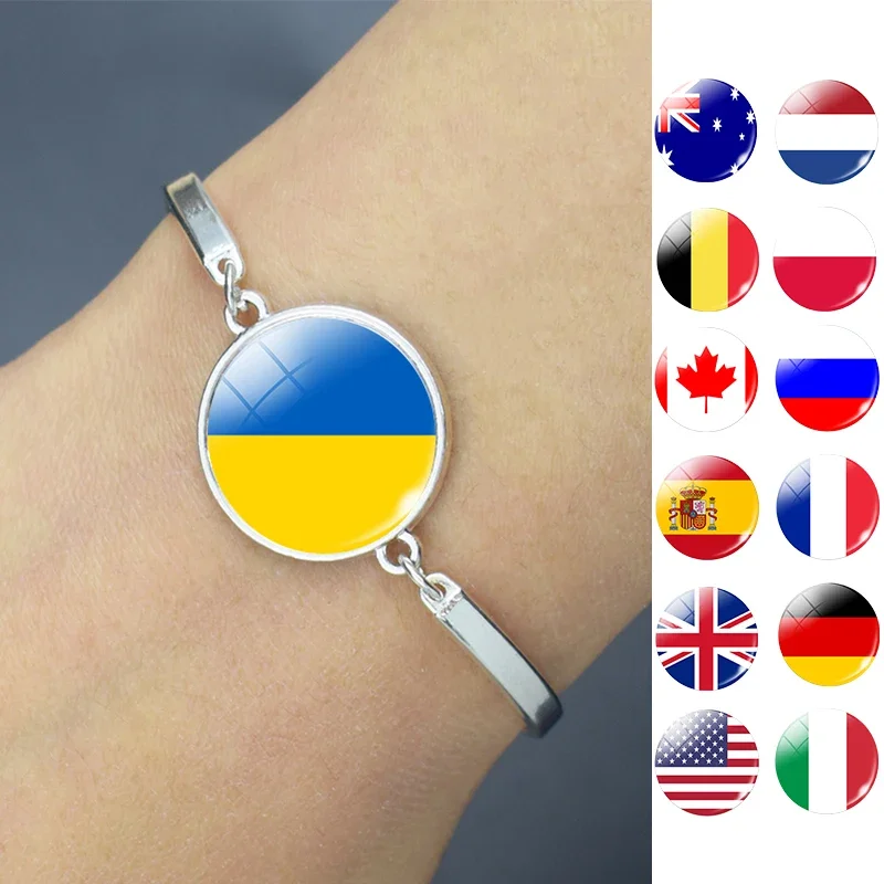 

Ukraine France Spain Canada UK USA Brazil Russia Poland Flag Bracelet World Flag Charm Bracelet for Women Girls