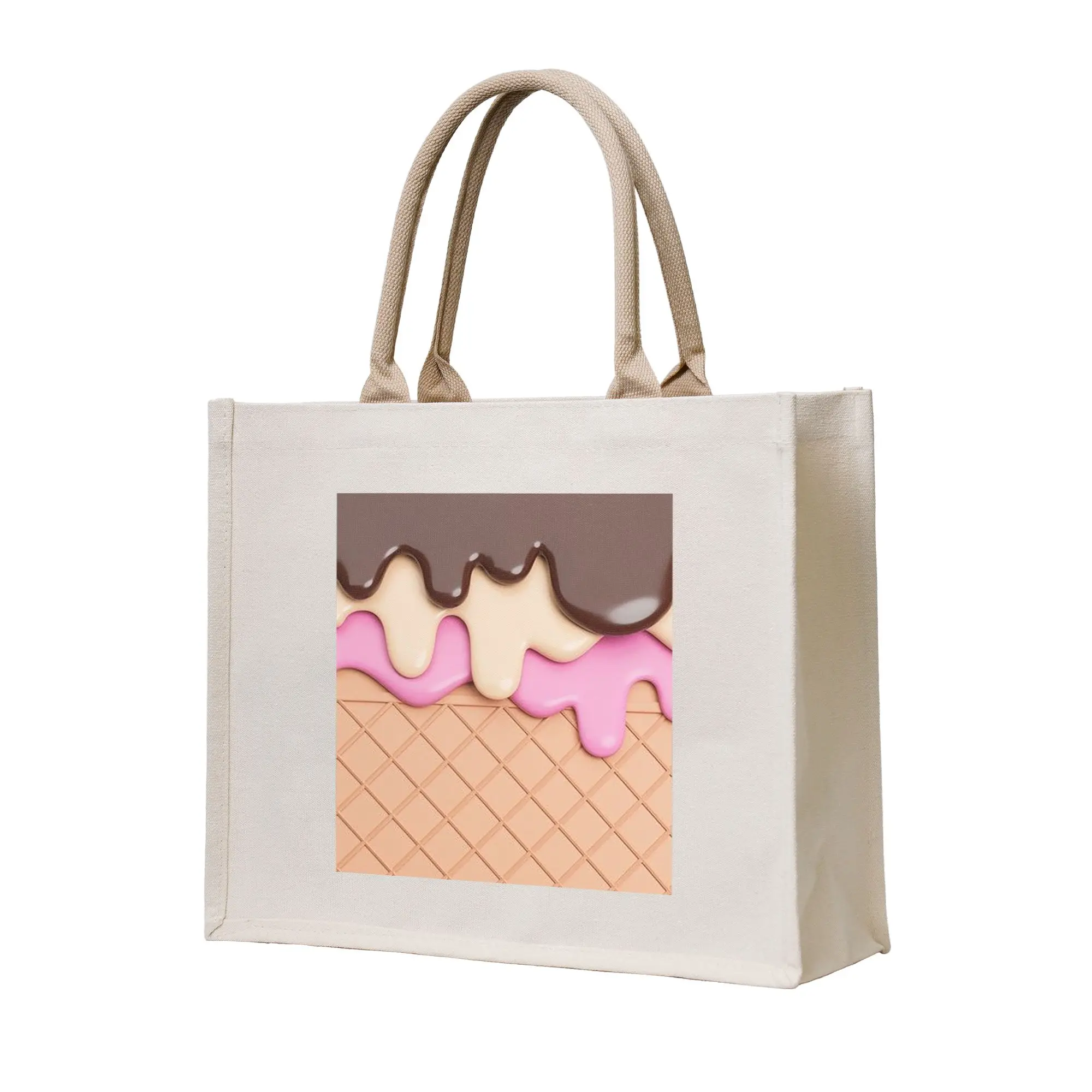 

Сумки для покупок с изображением клубничного мороженого, холщовая сумка-тоут, многоразовая сумка-тоут для девочек, дорожная сумка через плечо