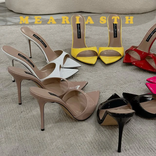 شباشب نسائية مثيرة 2025 أحذية البغال الصيفية الشرائح الإناث نقطة عالية الكعب الصنادل الذهبية الفضية حجم كبير 44 أحذية الحفلات العلامة التجارية