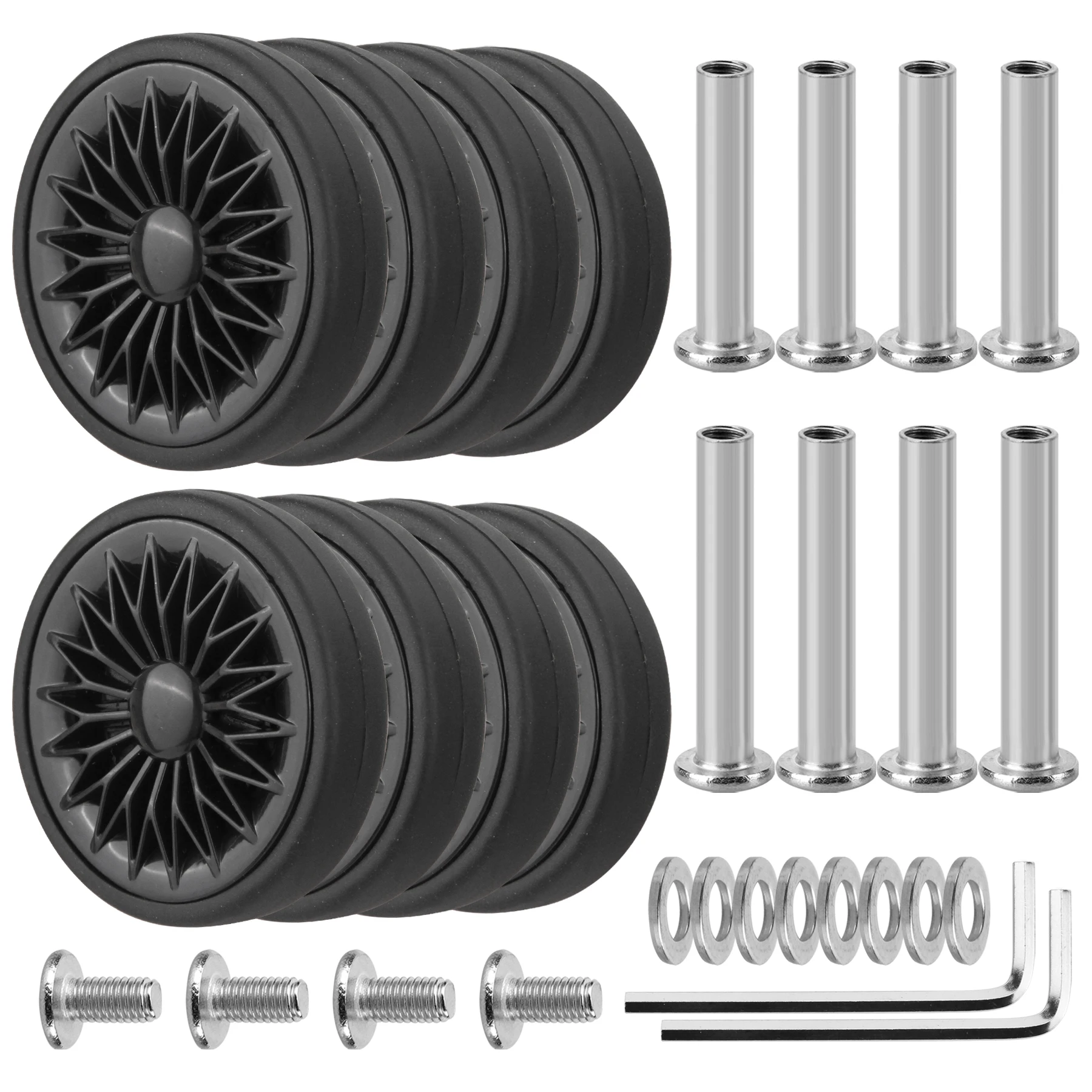8Pcs Black Luggage Wheel Replacement with Screw Travel Suitcase Wheel Replacement Suitcase Parts 55mm Axles Caster Repair Kit