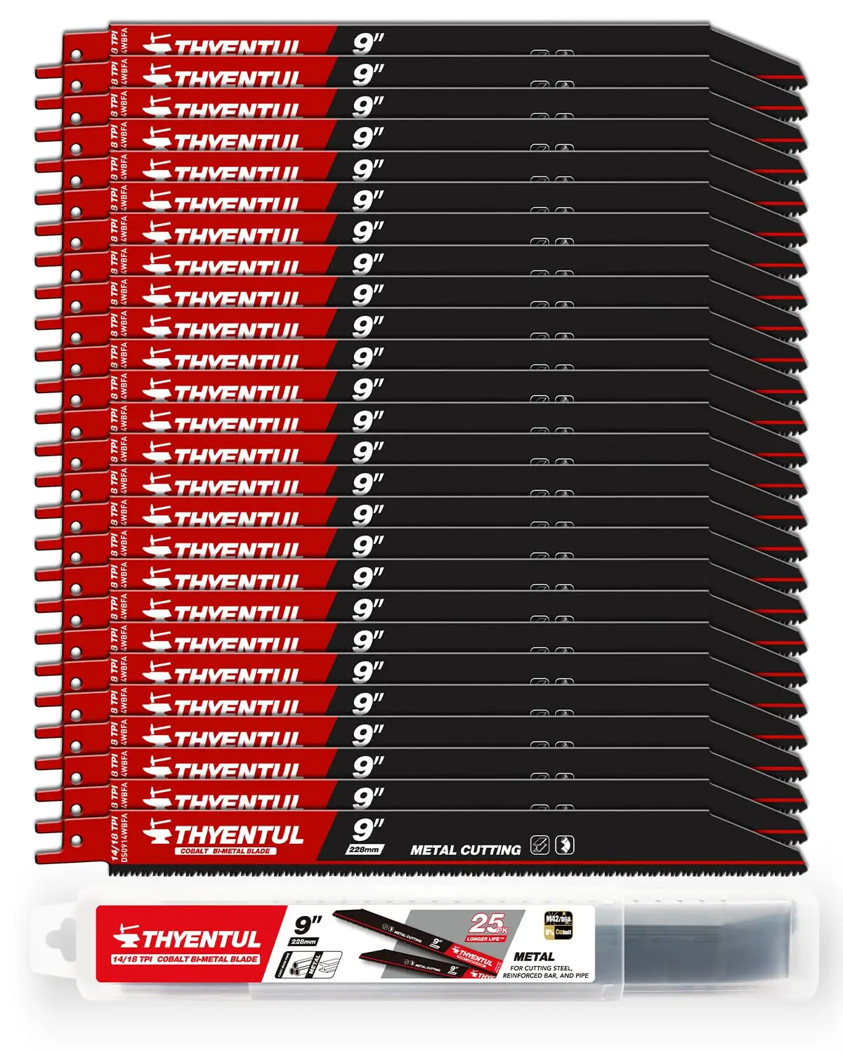 

25 Pack 9 Inch Reciprocating Saw Blade Set, M42 Cobalt Bi-Metal Blades for Medium Metals