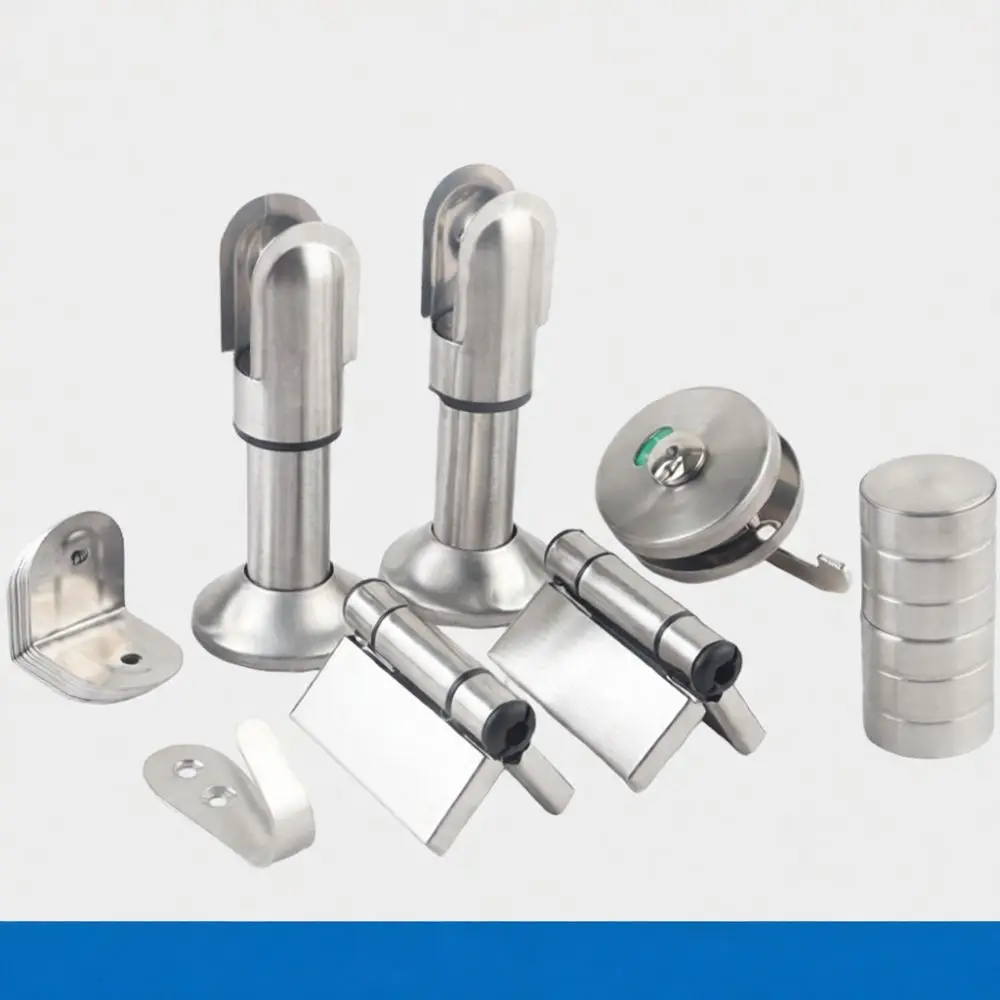 Professional Stainless Steel Toilet Stall Fitting Set Indicator Lock Hinges Support Feet Commercial Bathroom System