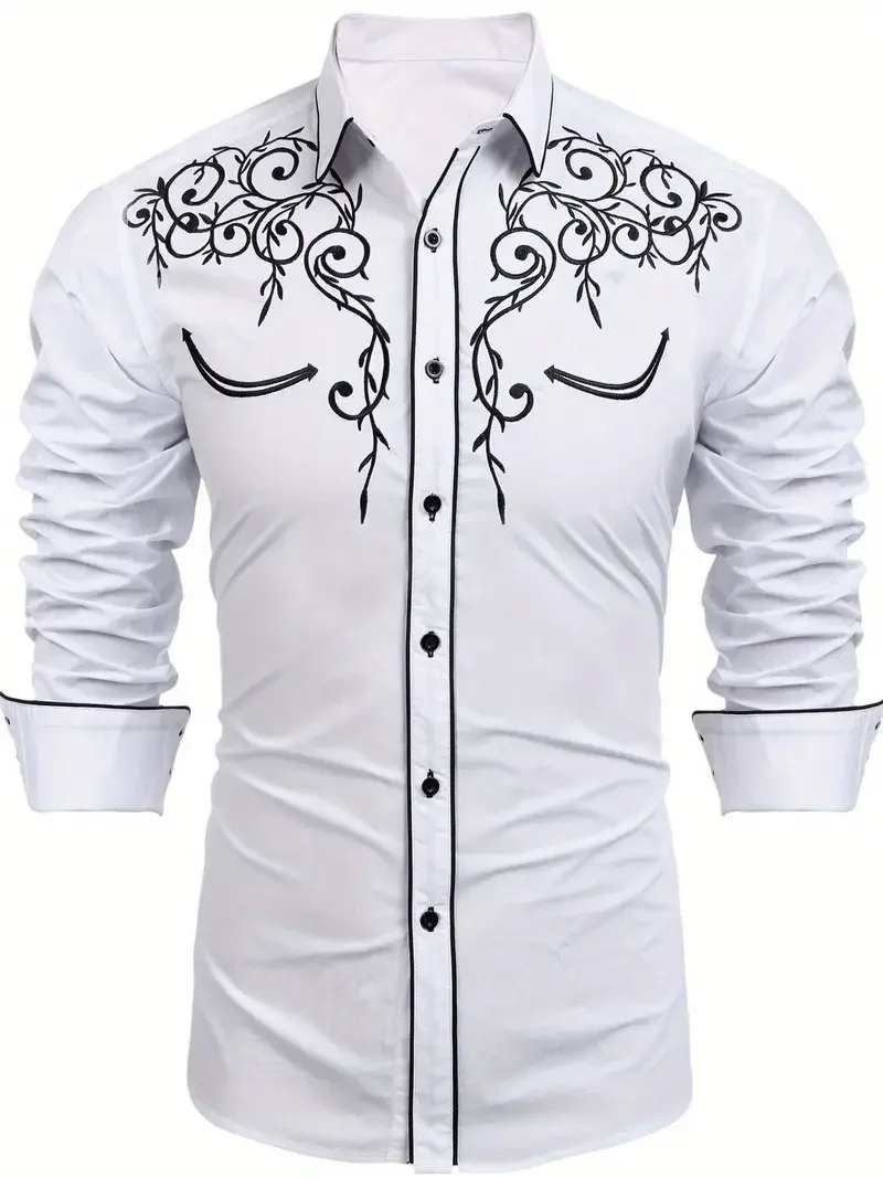 2024 men\'s new hot selling elegant high-end luxury printed shirt slim fit casual button long sleeved shirt