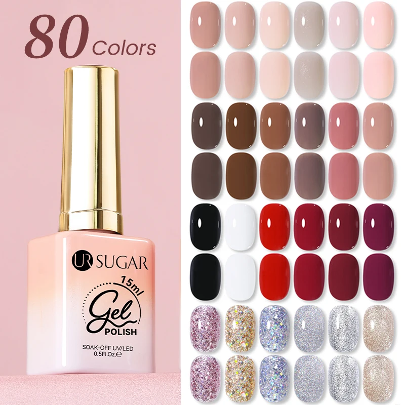 UR SUGAR 15 ml Pink Nude Gel Nagellack Base Top Coat Velvet Top Rot Schwarz Weiß Glitzer Semi Permanent Soak Off UV Gel Nail Art