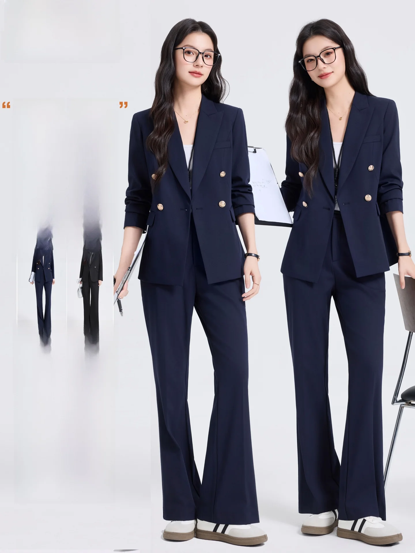

Slim Fit Royal Blue Suit Set for Women Interview Professional Fashion Double Breasted Jacket And Pants Career Women's Wear
