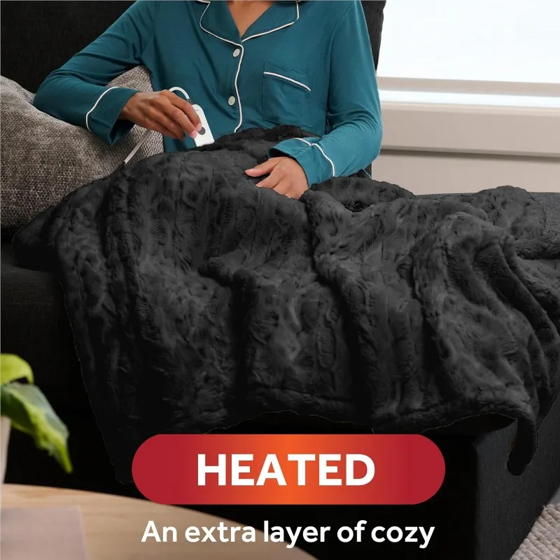 Royal Faux Fur Night Fog Heated Personal Throw / Blanket, Cozy-Warm, Adjustable Heat Settings