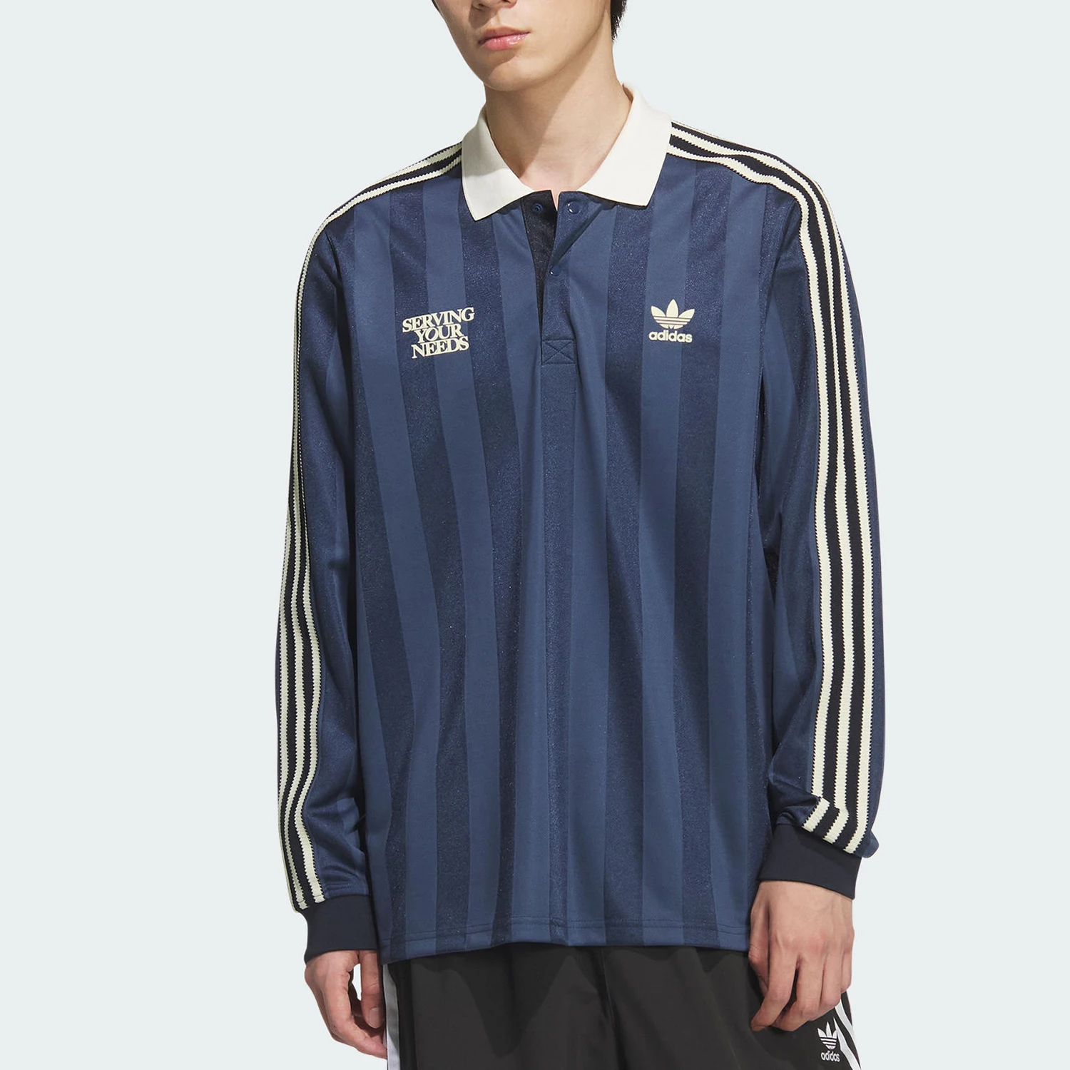 Adidas genuine clover men's striped loose long sleeved polo shirt KT0840