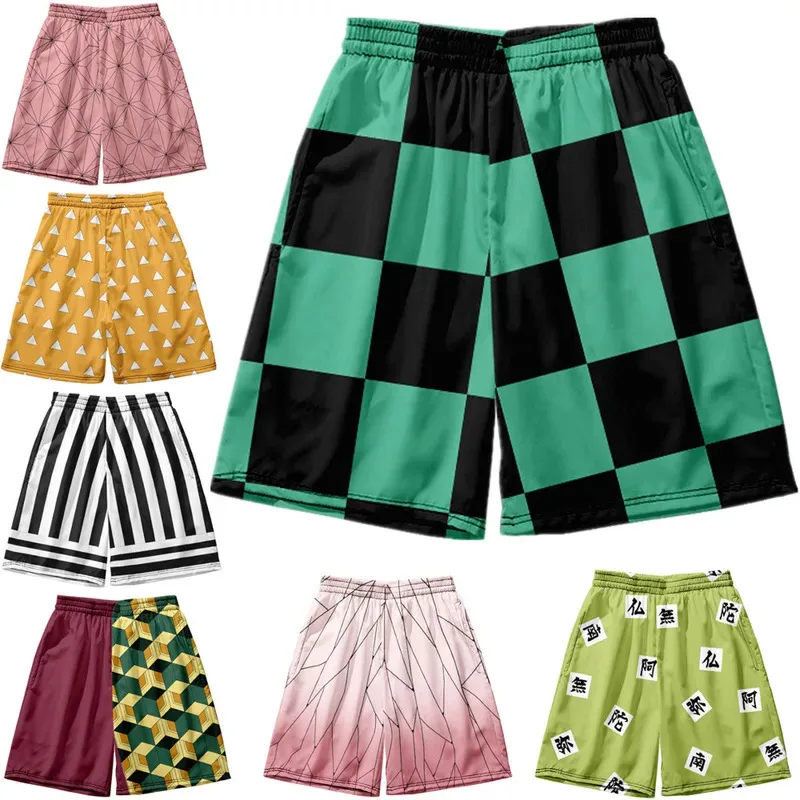 

summer Beach Shorts with Pocket for Men, Anime 3D Print Costume, Kamado Tanjirou, Harajuku Jogging Pants 2024