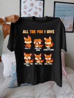 Women'S Funny Red Fox Print T-Shirt Casual Crew Neck Short Sleeve Top Regular Length All Seasons - Animal Pattern Clothing