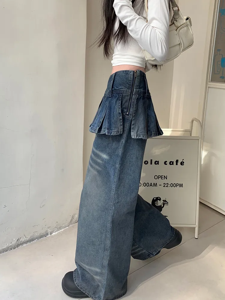2026 Cyber Y2K Streetwear Vintage Braune Baggy Stacked Jeans für Damen – Weite Bein Denim-Hose Pantalon Femme – Detail 22