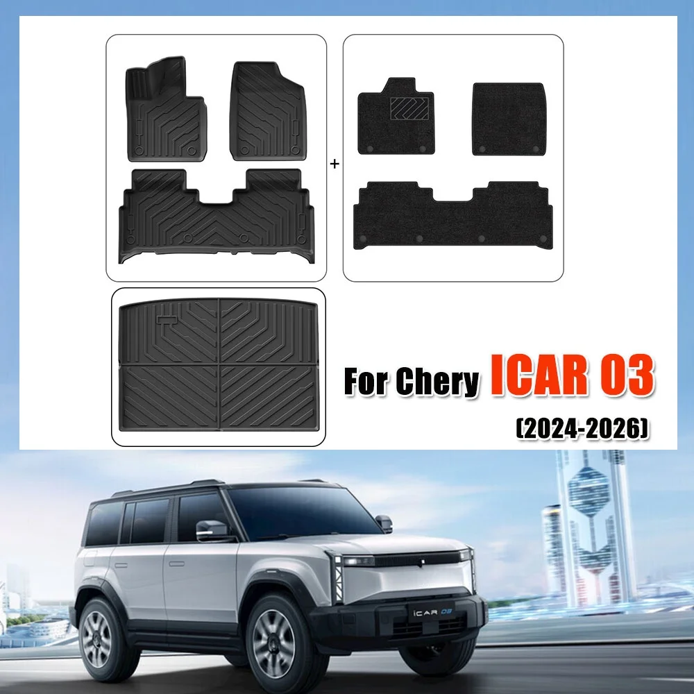 

TPE Car Floor Mats For Chery ICAR 03 (2024-2026) All Weather Rear Trunk Protector Pad Cargo Liner Seat Back Pads
