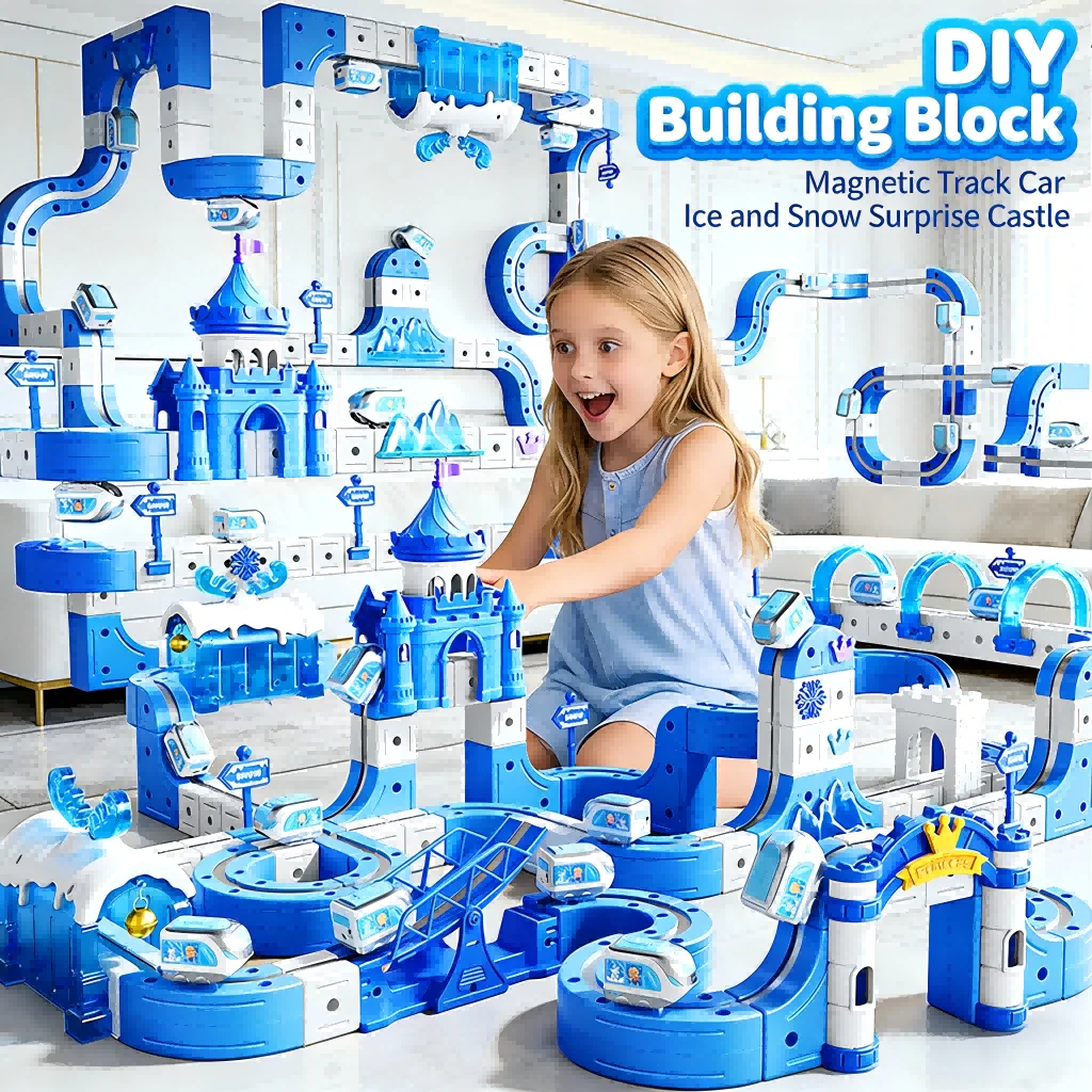 Snow and Ice Transforming Magnetic Cube Track Railcar Building Blocks Electric Anti-Gravity High-Speed Train DIY Vehicle Trackt