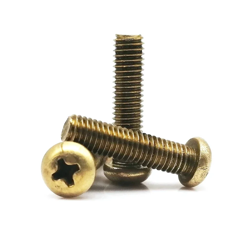 1~30pcs Brass Phillips Round Head Screws Pan Head Bolts M2 M2.5 M3 M4 M5 M6 M8