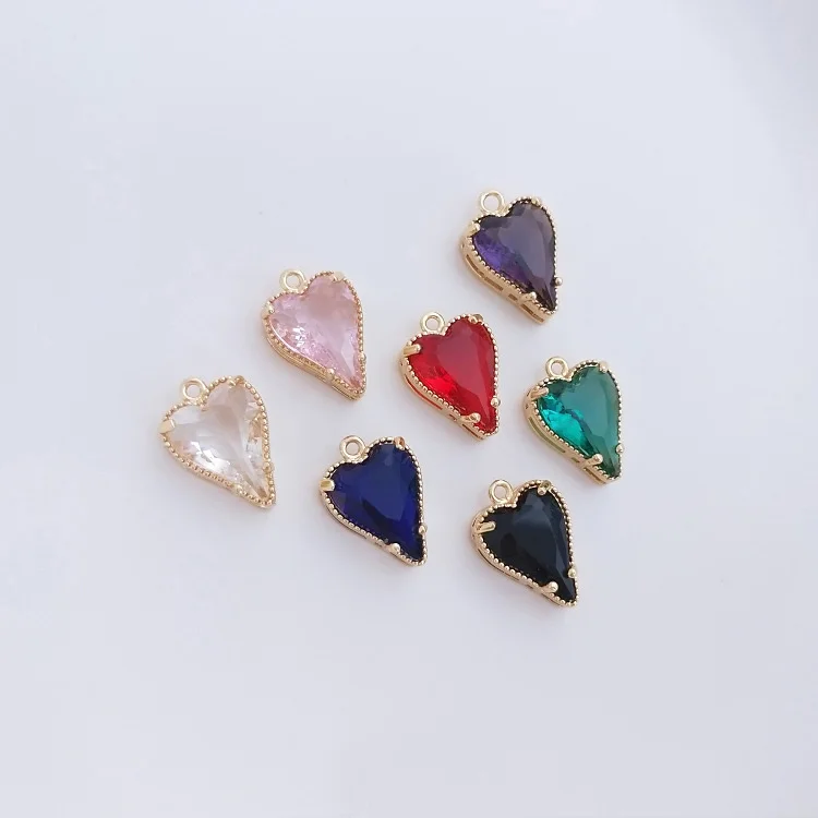 

6pcs 14K Gold Plated Heart Shape Purple Pink Blue CZ Pendant Charms DIY Chain Bracelet Necklace Dangle Earrings Making