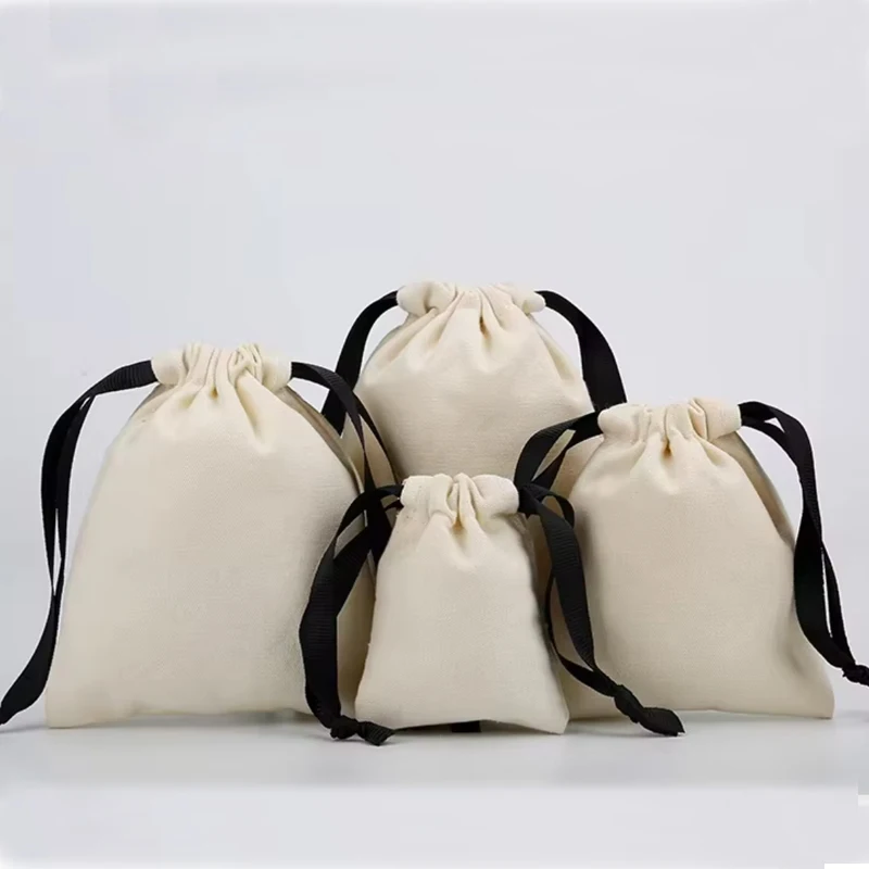 Jewelry Makeup Packaging Natural Cotton Canvas Drawstring Gift Bag Dust Sack Factory Direct Organic small Pouch