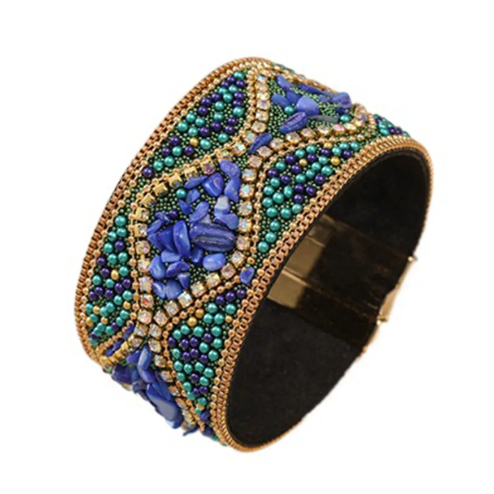 Ethnic Style Magnetic Clasp Bracelet Retro Bohemian Rhinestone Women's Bracelet Magnetic Closure Stone Beads
